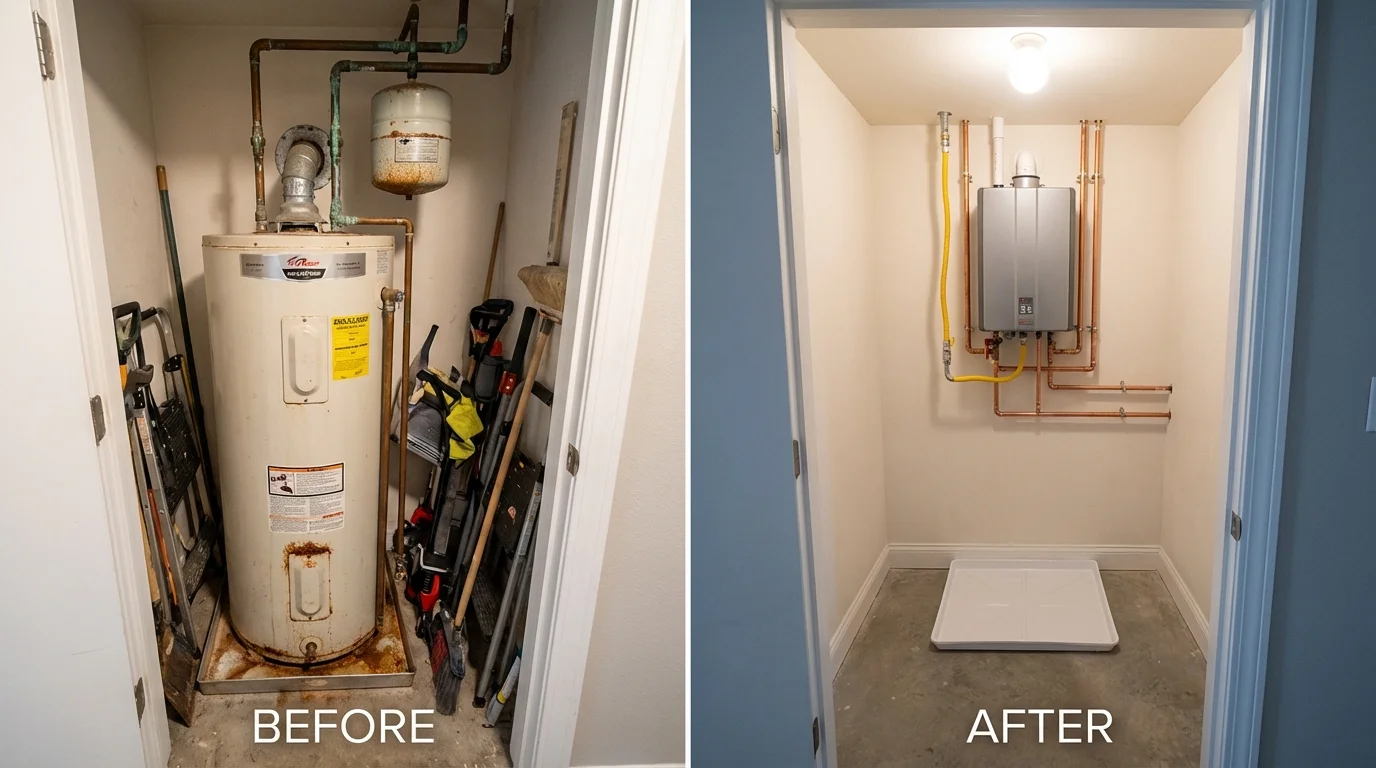 Tank water heater versus wall-mounted tankless unit comparison for Freeport, PA homeowners