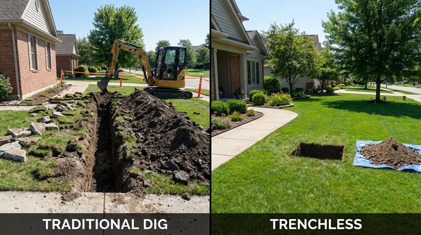 Trenchless sewer repair with minimal yard damage versus traditional excavation in Freeport, PA